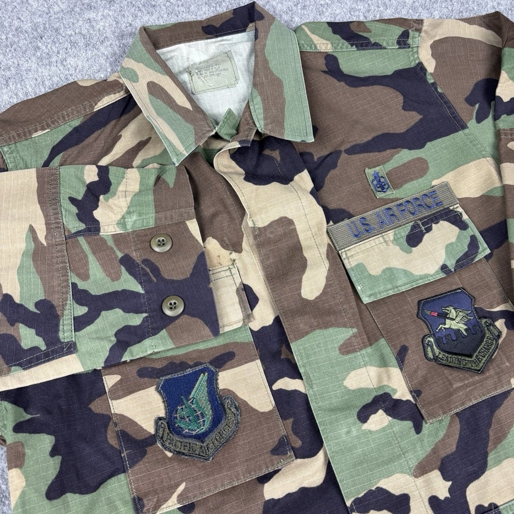 US Air Force Jacket Medium Short Woodland Camo BDU Combat Coat Military USA Hunt
